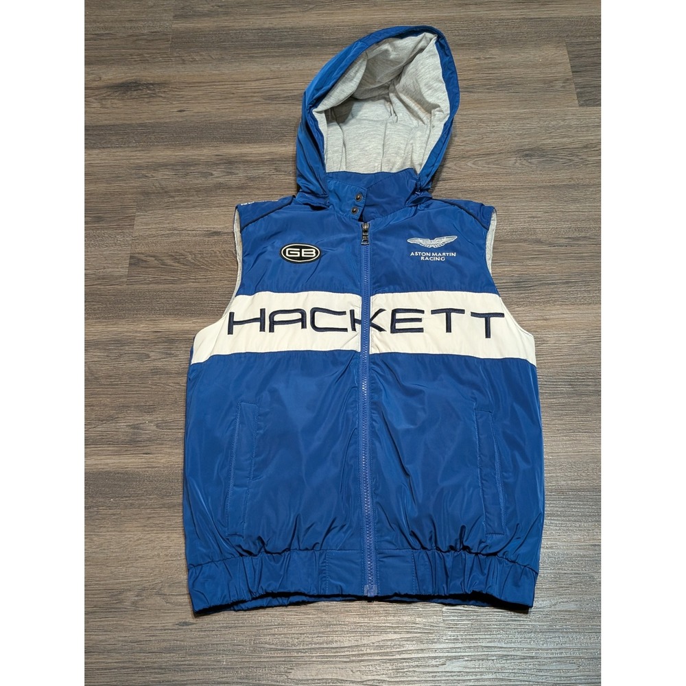 Hackett Aston Martin Racing Kids‎ Hooded Vest Blue White Gilet Size 13/14